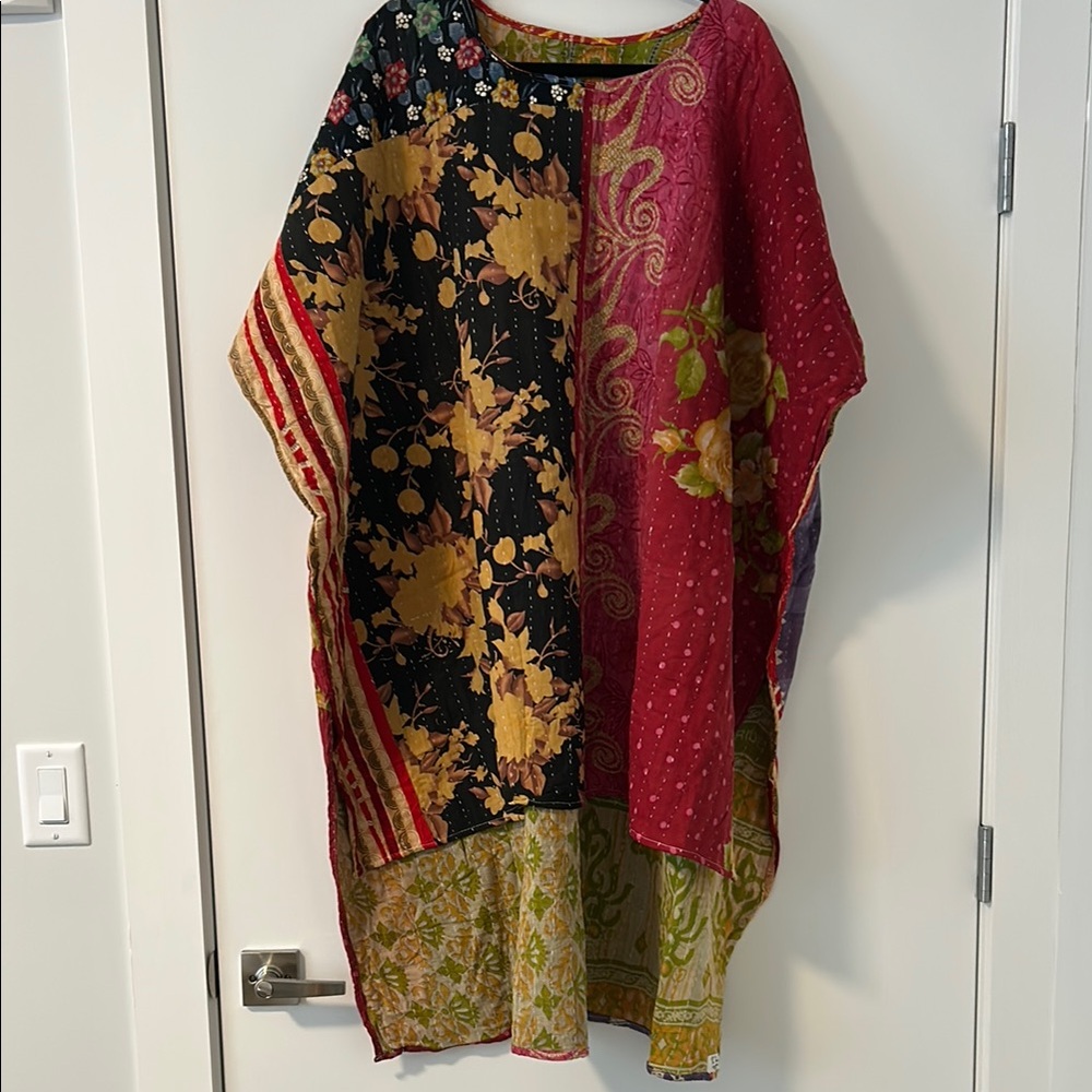 NWOT Cotton Multicolor Kantha Patchwork Reversible Kaftan/Hi-low Dress